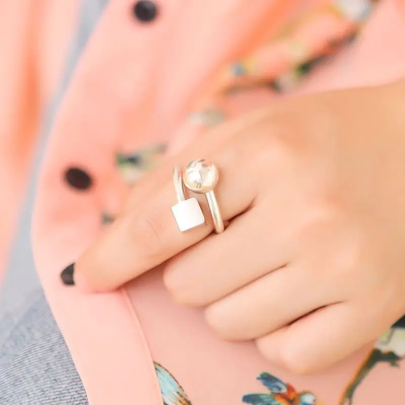 Square And Spherical Women'S Fashion Open , Ethnic Style Jewelry Ring