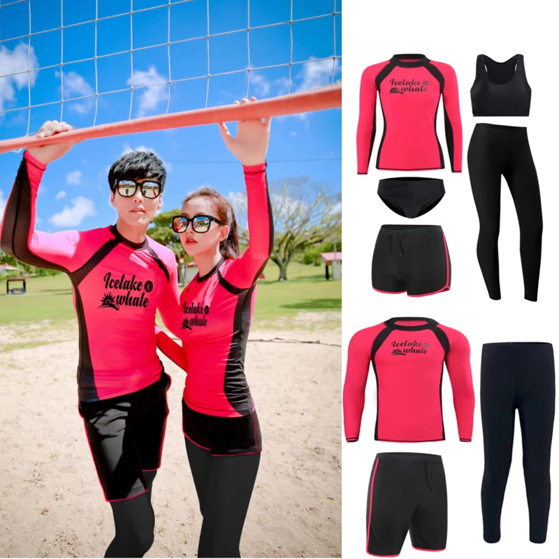 

New Plus Size Parent-child Diving Suit Long Sleeve Split Swimsuit Conservative Sports Solid Surfing Snorkeling Couple Swimwear