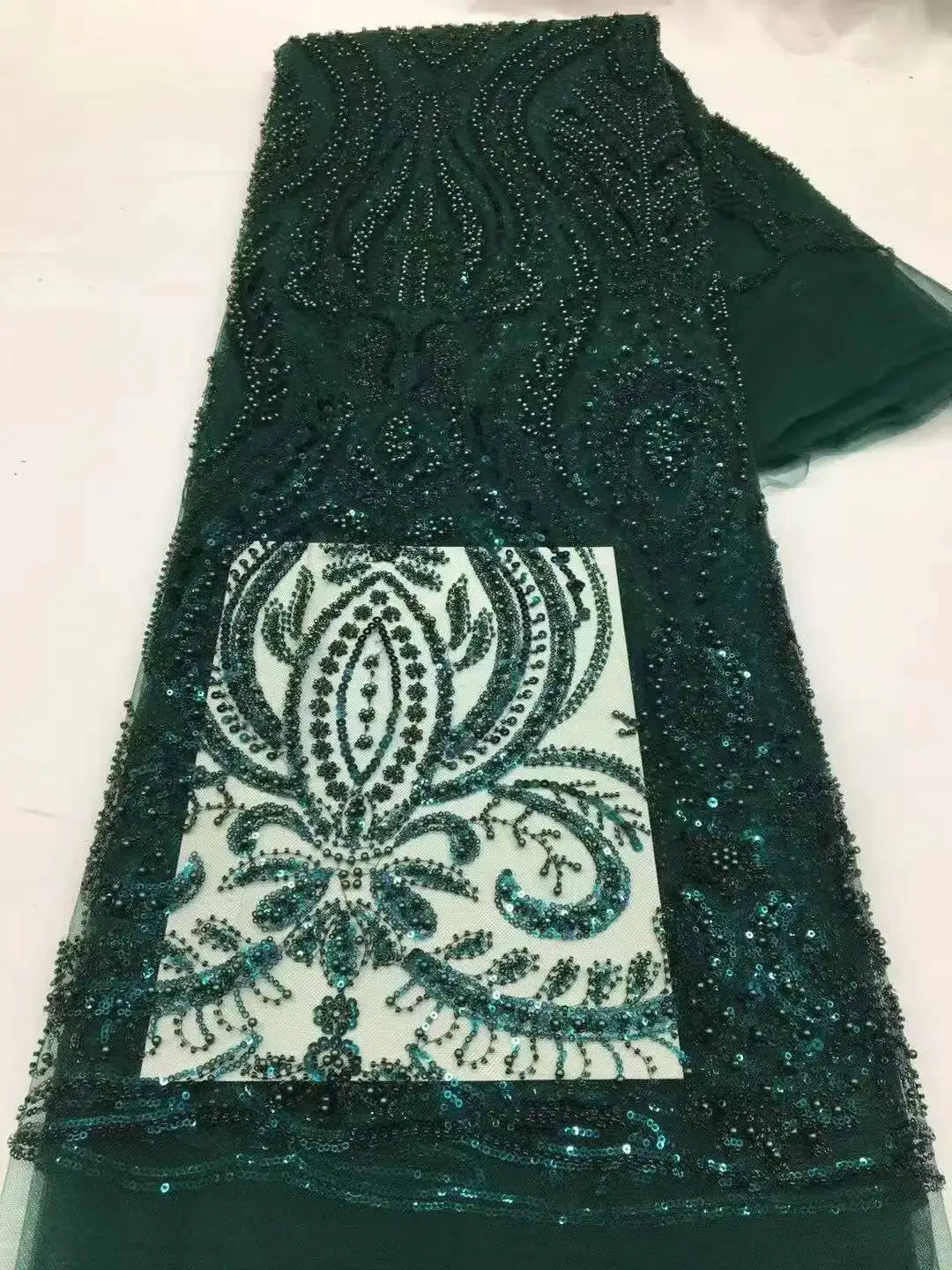 

African Heavy Beads Lace Fabric High Quality Nigerian Sequins Groom Lace French Tulle Fabric For Wedding Party Dress Sewing