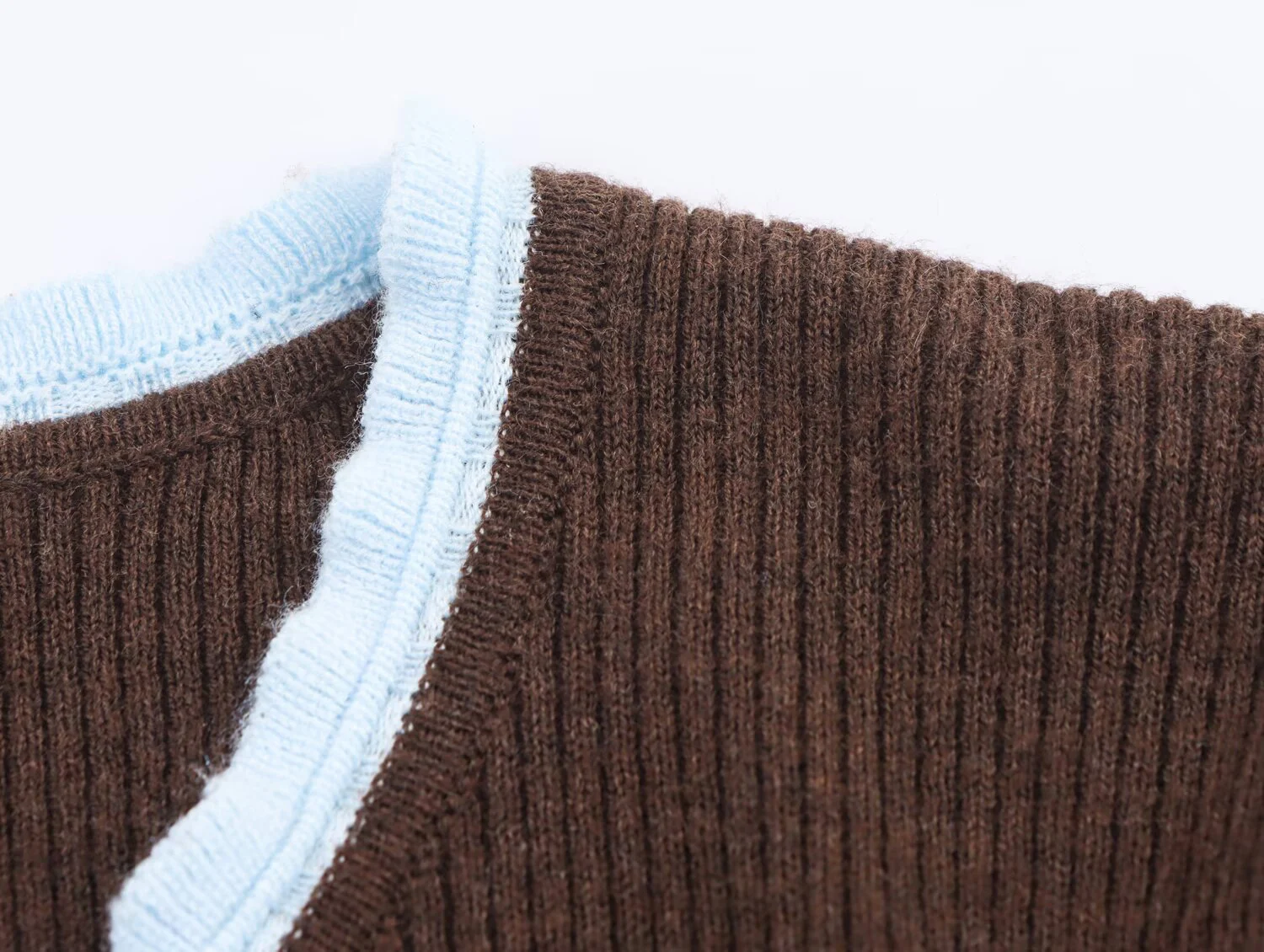 ZERAINS 2025 خريف جديد ملابس نسائية حلوة وعصرية رقبة مستديرة دانتيل اللون حظر سترة محبوكة بأكمام قصيرة #4