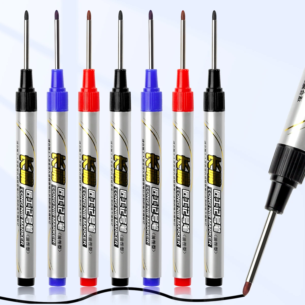 2/5Pcs-30mm Deep Hole Long Nib Head Markers For Metal Perforating Pen Waterproof Bathroom Woodworking Decoration Multi-Purpose