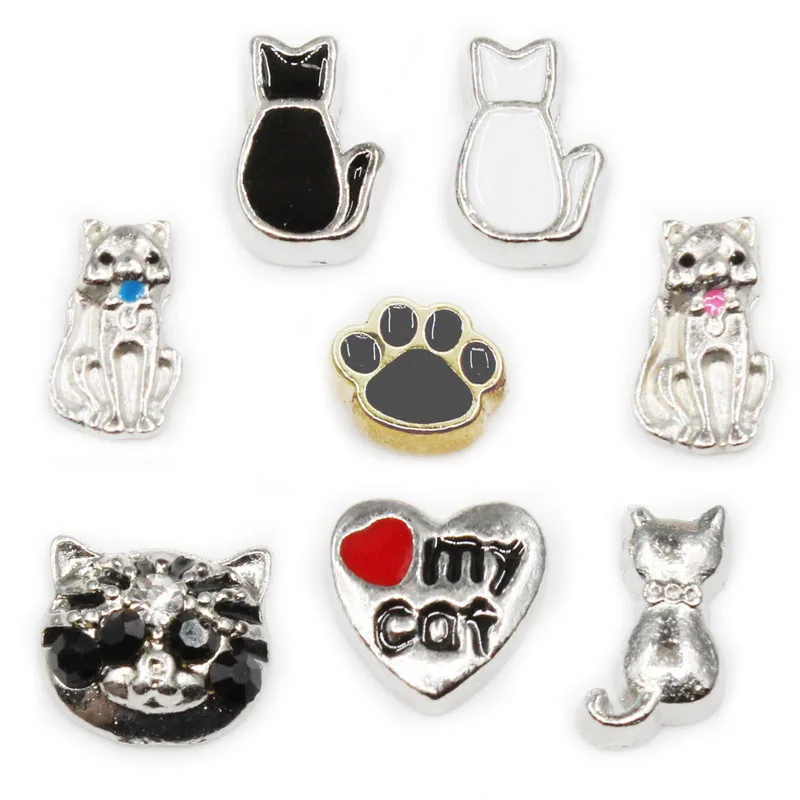 Floating Charms Enamel I Love Cats Pet Paws Animals Crystal 20pcs/Lot Living Glass Memory Lockets DIY Jewelry