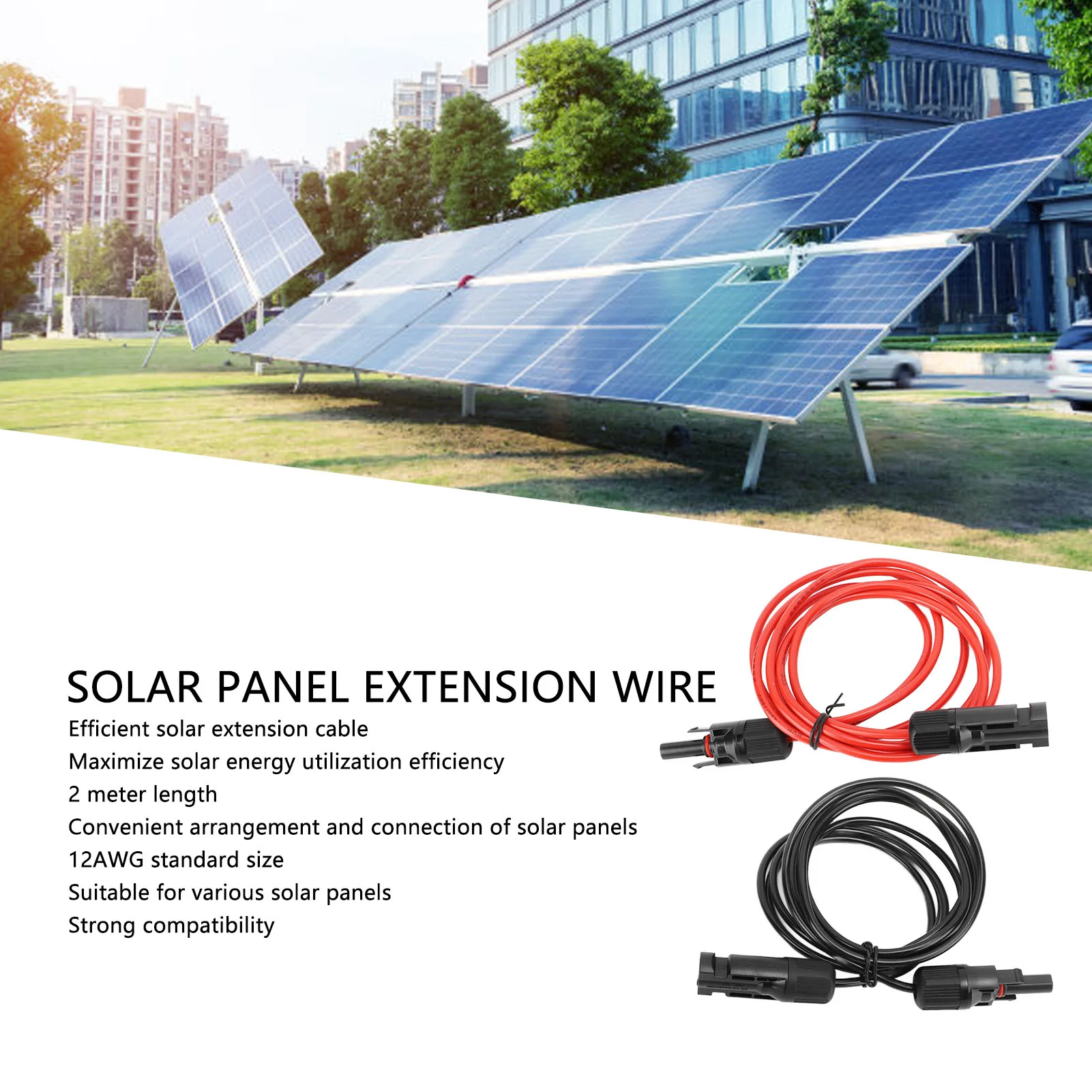 12AWG Solar Panel Extension Cable Red/Black Solar Panel Extension Cable ABS Material 2M Long RV Camping Power Connection Tool