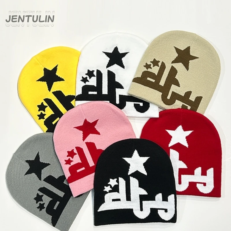 

1 шт., популярная в Европе и Америке акриловая шапка с буквами, жаккардовая уличная модная вязаная шапка для мужчин и женщин, шапка-бини