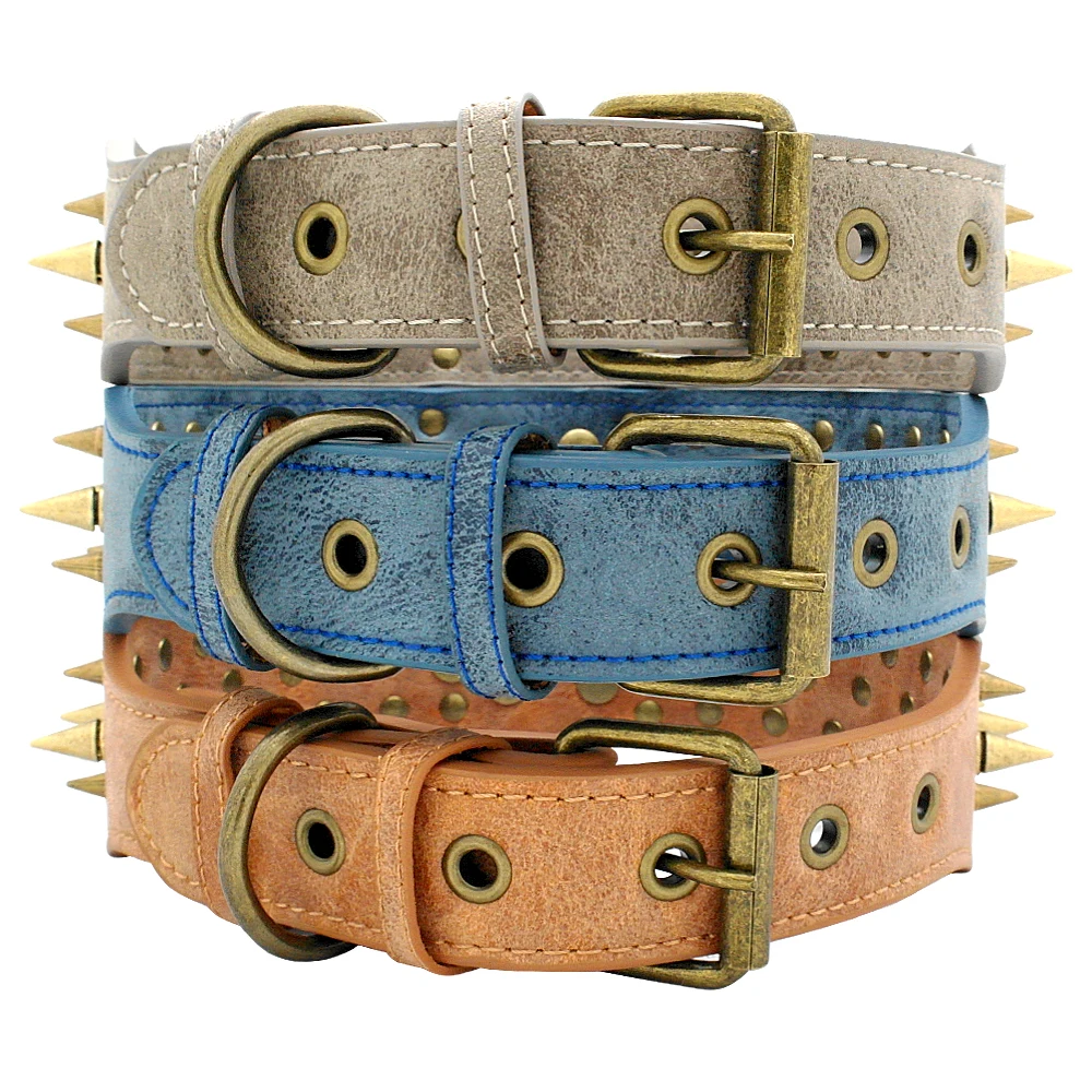 Cool Dog Collar Spiked Studded Leather Pet Dog Collars Pitbull Bulldog Collar Perro For Medium Large Dogs Boxer German Shepherd