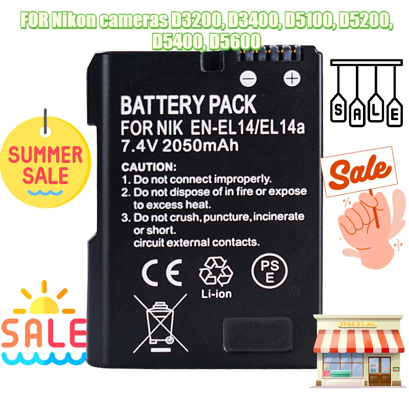 

7.4V 2050MAH EN-EL14/A for Nikon Cameras D3200, D3400, D5100, D5200, D5400, D5600 Camera Batteries