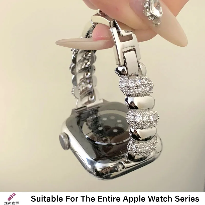 Correa de pulsera de joyería de circón de lujo para Apple Watch Band mujer 38-49mm iWatch Series 10 9 8 7 6 5 4 3 2 SE Ultra espiral de cobre