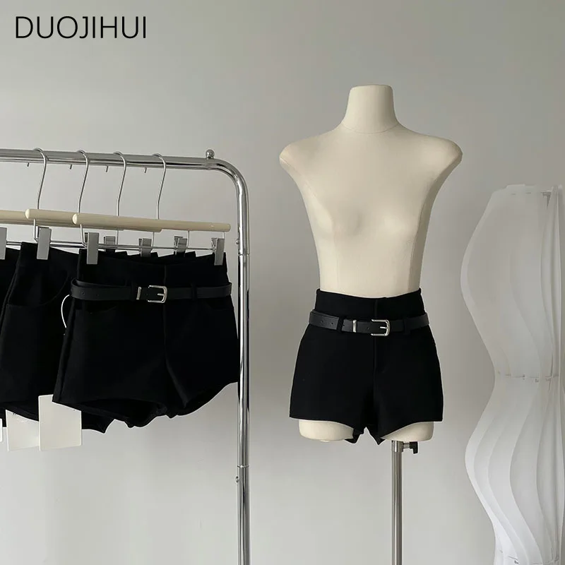 DUOJIHUI Black Sexy High Waist Slim with Belt Female Shorts Summer New Irregular Fashion Solid Color Casual Simple Women Shorts