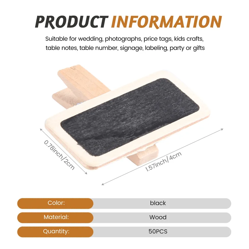 AF91-50 Mini Blackboard Wood Message Slate Rectangle Clip Clip Panel Card Memos Label Brand Price Place Number Table