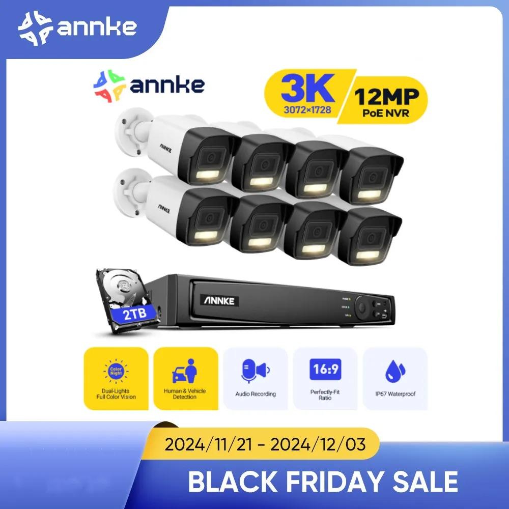 ANNKE  8CH NVR Camera Kits Network IR POE 5MP Security Camera H.265+ Smart Dual Light CCTV Video Surveillance Protection Camera