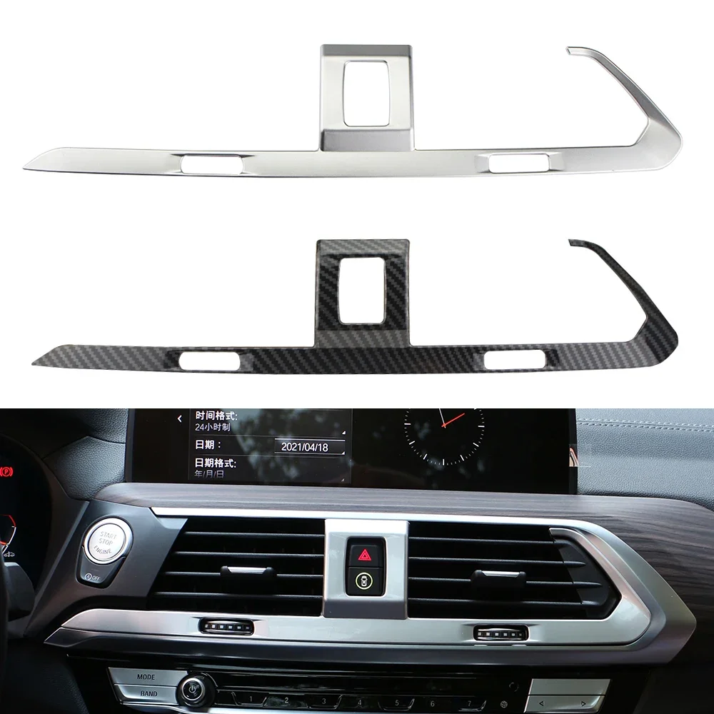 Car Central AC Outlet Trim Sticker Cover for BMW X3 G01 2018 - 2022 LHD Carbon Fiber Warning Light Stickers ABS Accessories