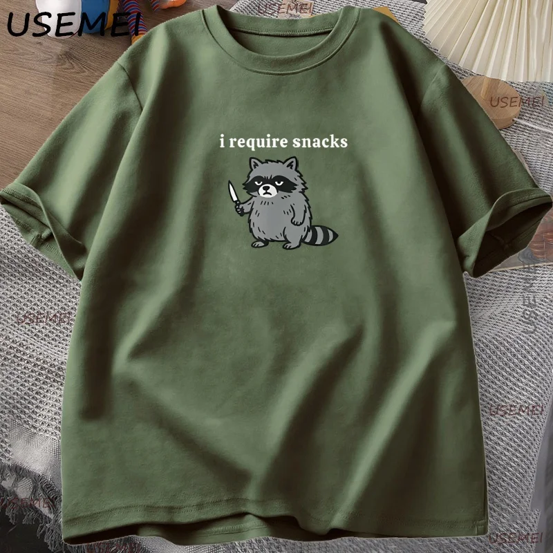 I Require Snacks T Shirt Funny Raccoon Men Women T-Shirt Cute Animal Lover Tee Casual Graphic Tshirt Cotton Breathable Tshirt image 4