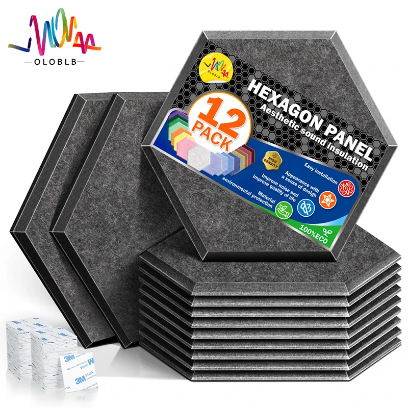 

12 Pcs Soundproof Wall Panels， Hexagon Acoustic Panels，Studio Sound Absorbing Panel， High Density Recording Acoustic Treatment