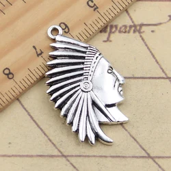 10pcs Charms Indian Chief Head 36x21mm Tibetan Silver Color Pendants Antique Jewelry Making DIY Handmade Craft