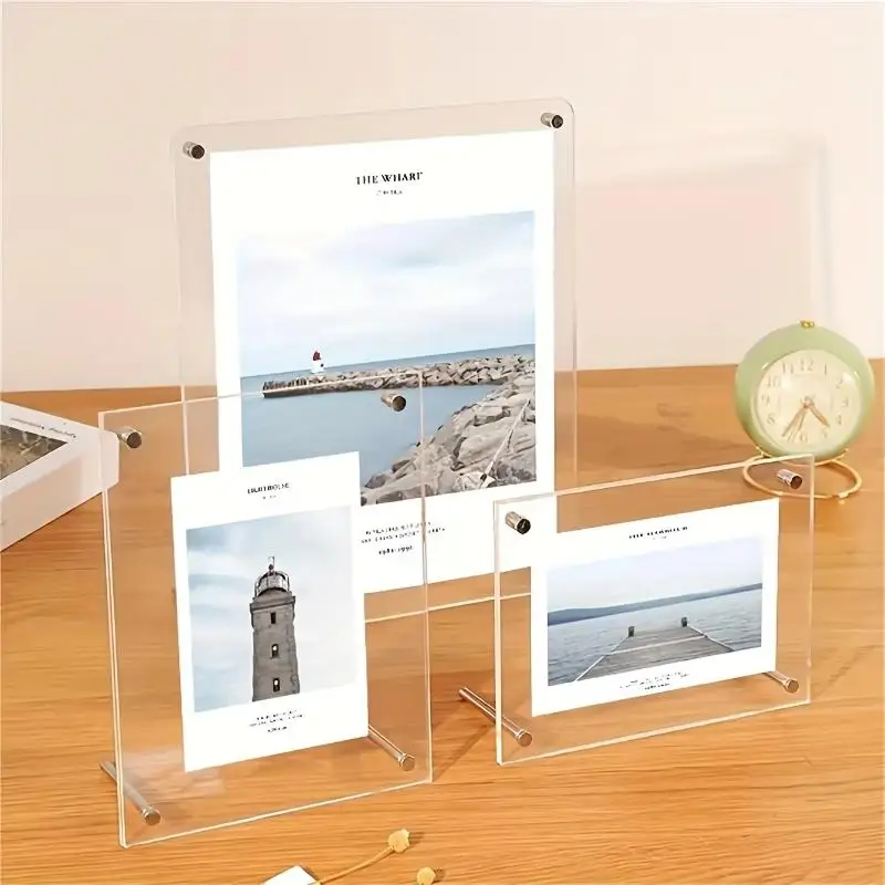 Classic Desktop Acrylic Photo Frame 5-10 Inch A4 Clear Tilted Stand for Family Photo Home Living Room Decor