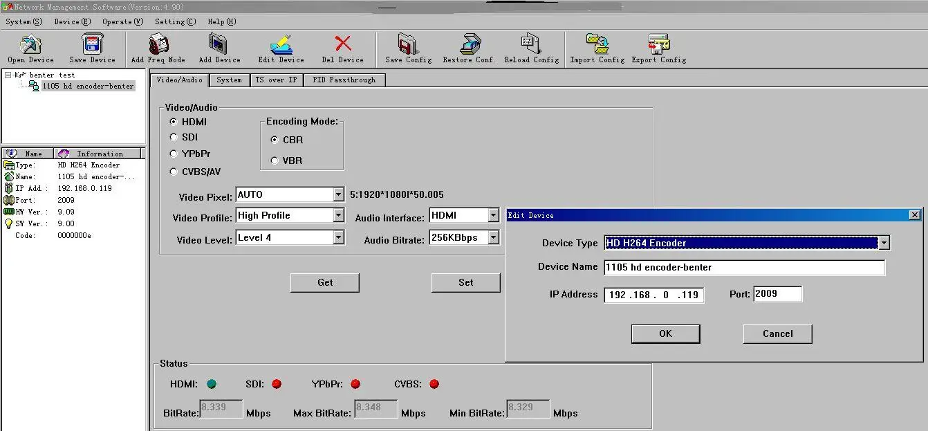 1105 Decodificador IP HD H.264 Mpeg-4 Sdi Encoder (IP punto a punto, HD-MI+SDI+YPbPr+CVBS Entrada de vídeo/AUDIO, salida AS+IP TS UDP)
