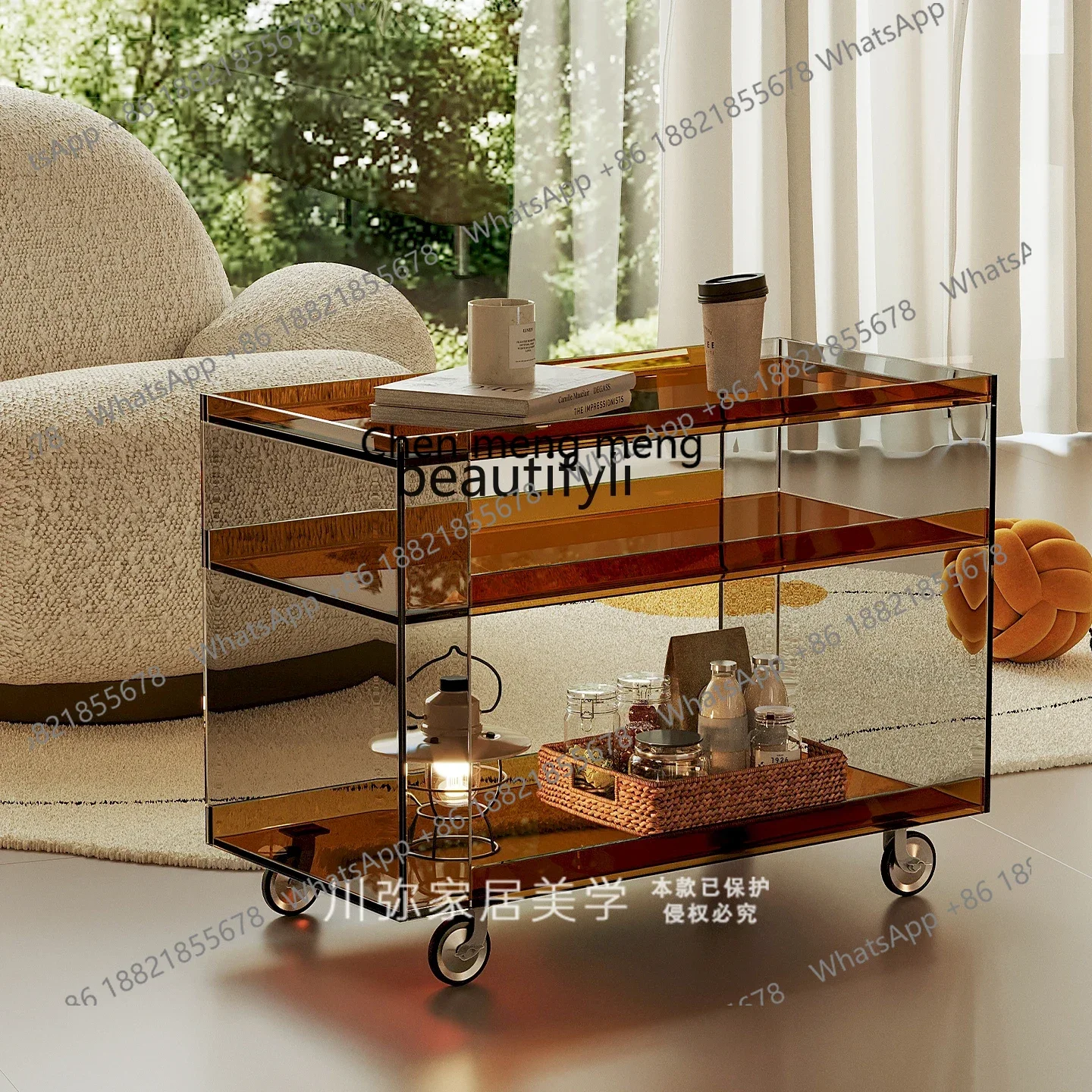 

Q178 Light luxury coffee table mobile trolley acrylic edge dining car living room tea table rackG
