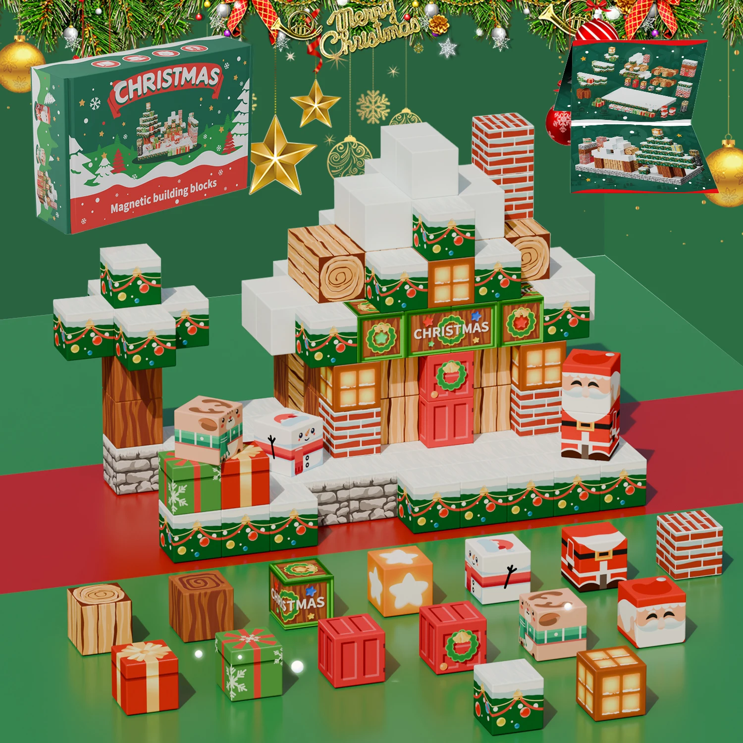 

Magnetic Blocks for Kids Christmas Snow Magnet Blocks Build Mine Magnet World Set Christmas Gift Toys for Boys and Girls Ages 3+