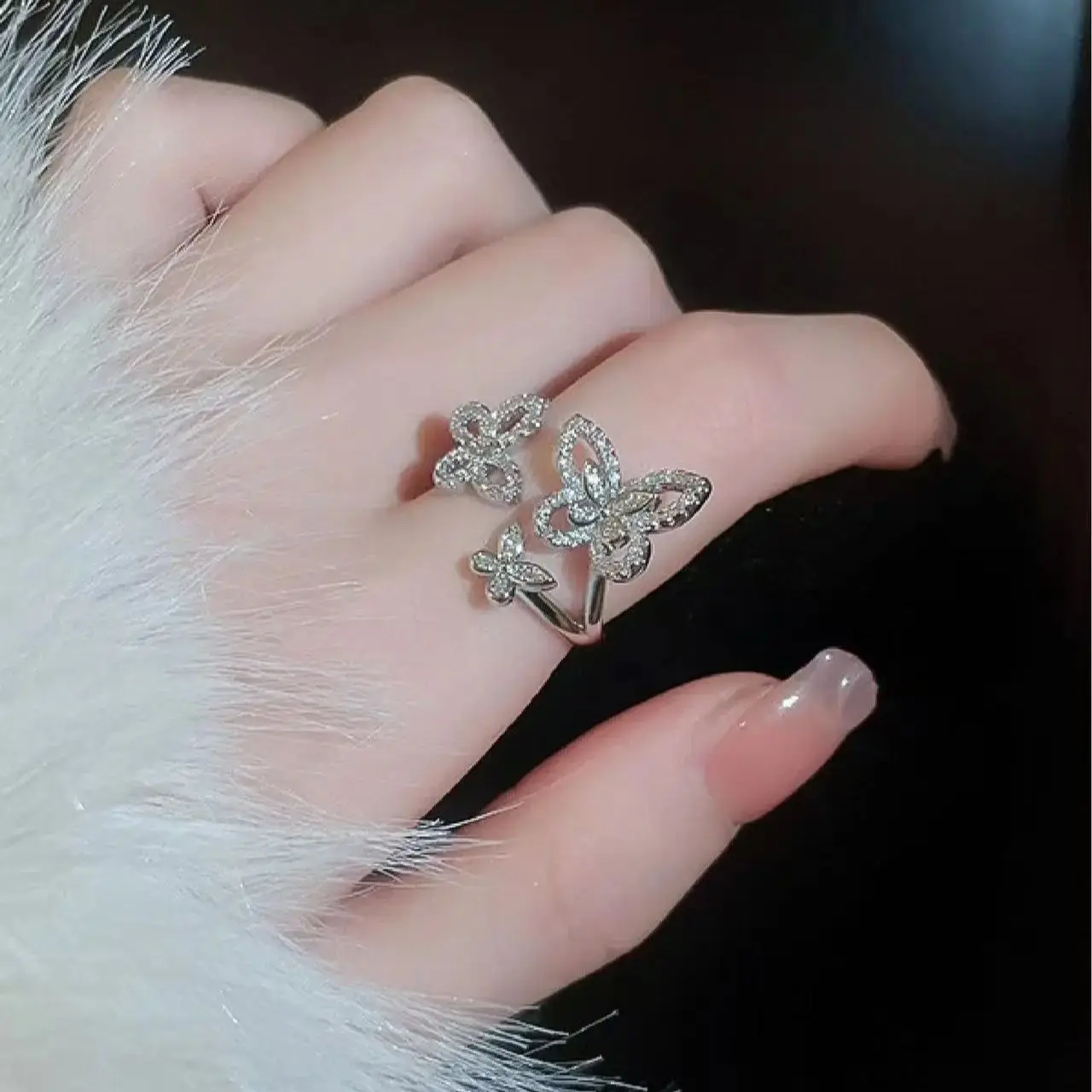 

French Gorgeous Bow Women's Open Ring High Quality Moissanite Sparkling Charm Valentine's Day Engagement Gift