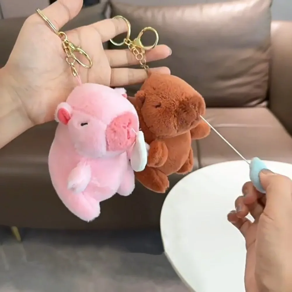 Soft Plush Kapibara Keychain Cute Funny Snot Capybara Pendant Pink/Green with Stretchable Fluffy Animal Key Chain Backpack Decor