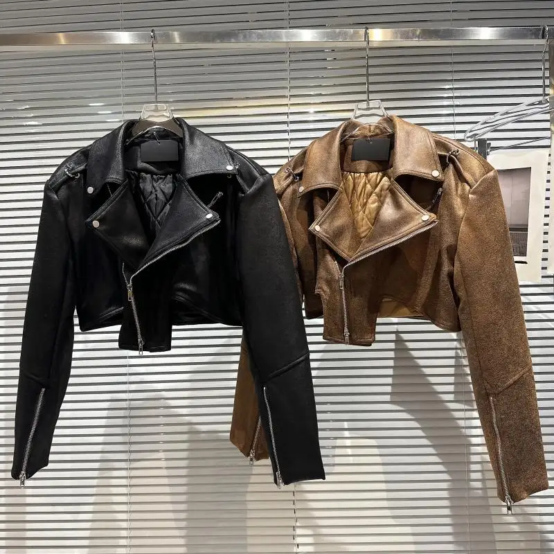 

Winter 2026 Street Style Thickened Motorcycle Leather Jacket Zipper Cuff Design Cotton Inserted Outerwear Short Fit for Young...