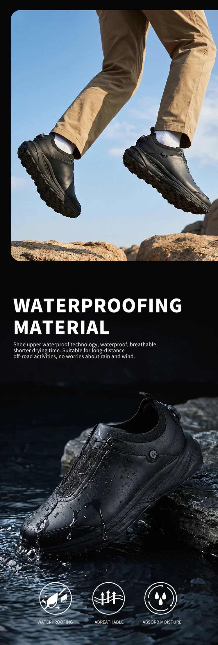 HUMTTO Rutschfeste Wanderschuhe für Herren, Wasserabweisend, Atmungsaktiv, Outdoor-Sneaker für Männer, 2026 Winter, Echtleder, Trekking-Schuhe für Herren – Detail 5