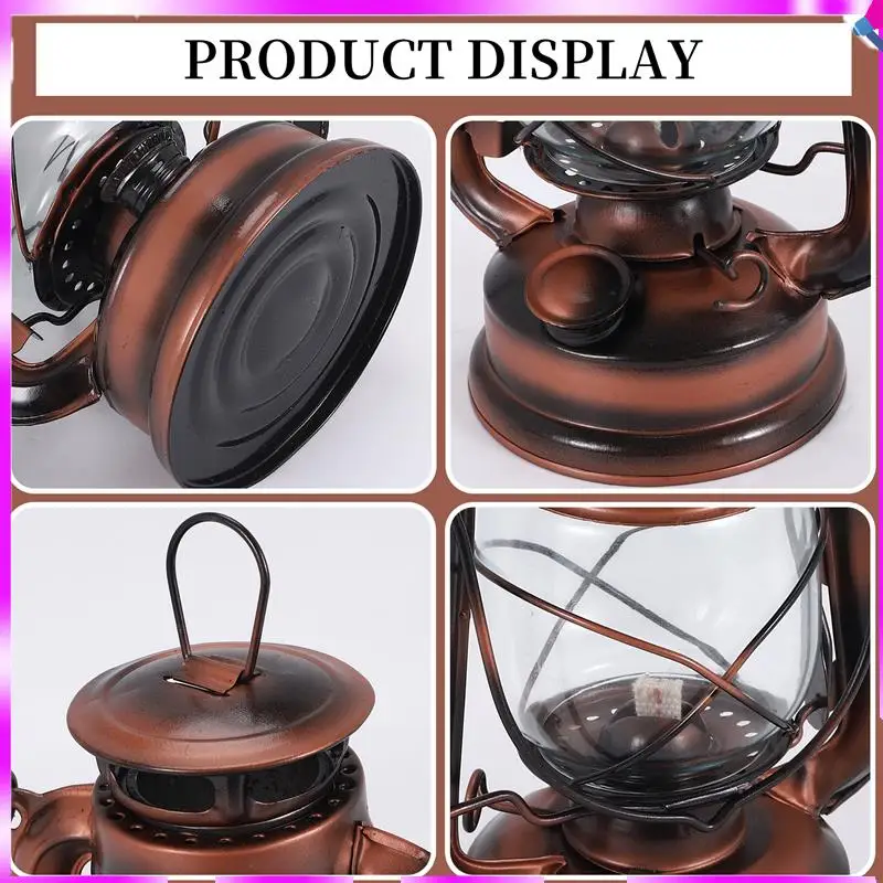 

N96R 25Cm Iron Antique Bronze Oil Lanterns (Cover) Nostalgic Portable Outdoor Camping Lamp Leak Proof Seal Outdoor Camping Light