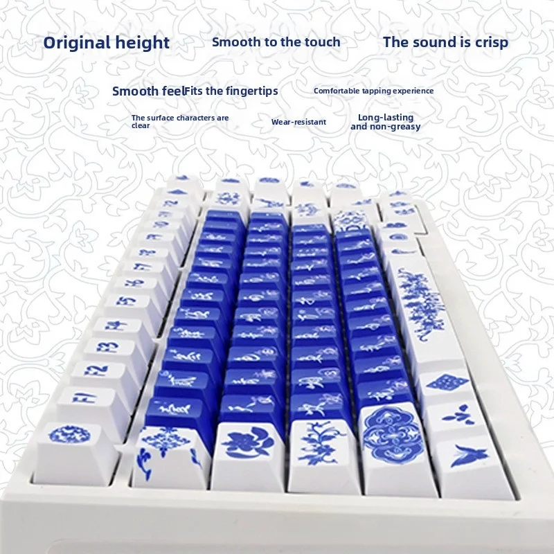 

Колпачки для клавиш в стиле сине-белого фарфора, 5-сторонняя сублимационная печать, PBT, профиль OEM, для механических клавиатур на 84/98/100/108 клавиш