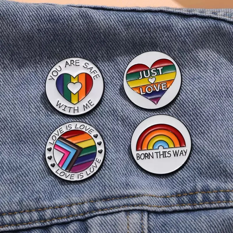 

4-piece set of heart rainbow flags, LGBTQ+ transgender couples, niche clothing, hats, backpacks, pins, and accessories