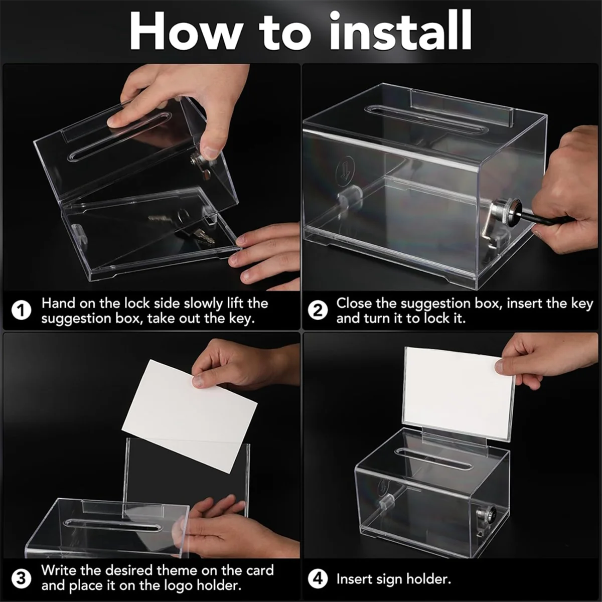 1 Pack Acrylic Donation Box with Lock, Clear Ballot Box with Sign Holder, Suggestion Box for Fundraising