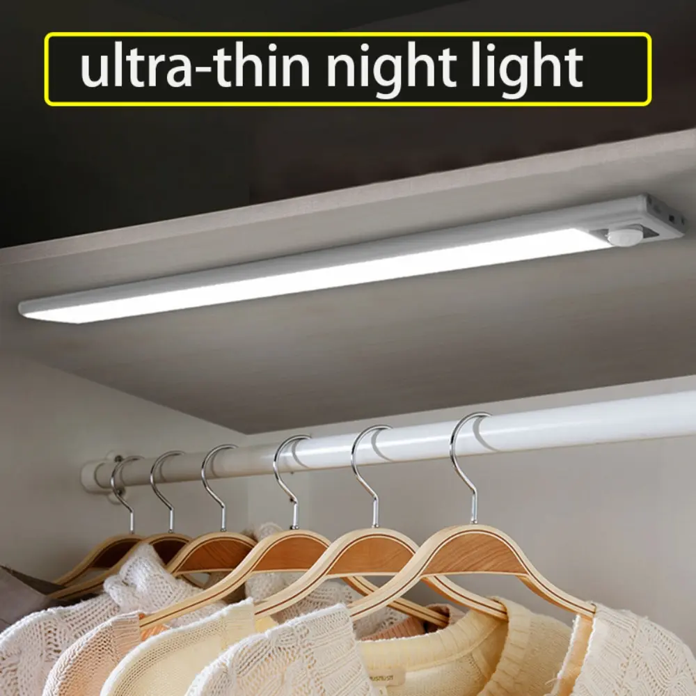 Nachtlampje 20/30/40/50cm Ultradun LED-licht Kastlicht Bewegingssensor Draadloos Type-c Voor Keuken Slaapkamer Garderobebeleuchting