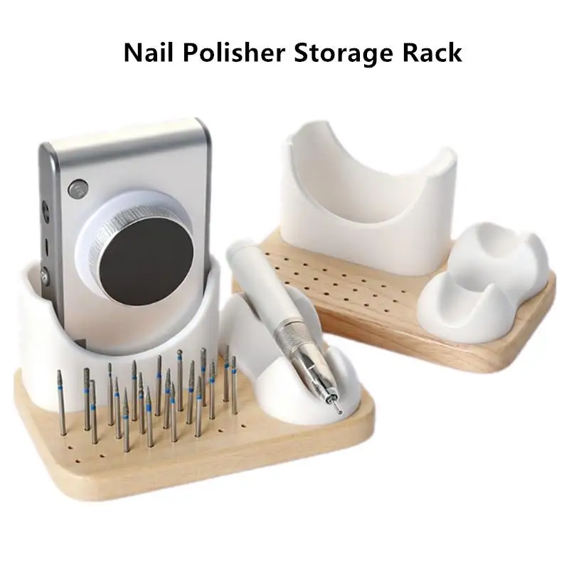 

New 2 In 1 Nail Drill Holder Stand With 6 Holes Nail Drill Bits Wooden Storage Nail Polisher Pen Bracket For Salon And Home Use