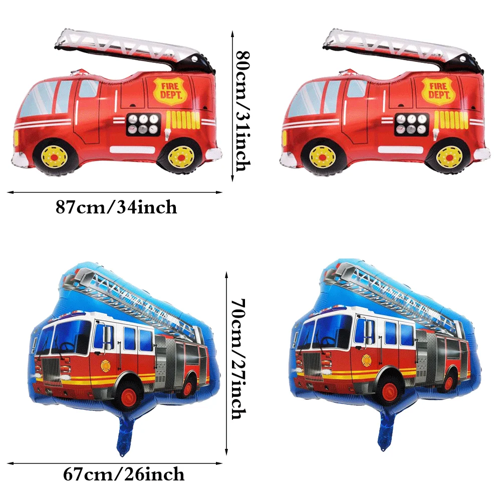 3D Assembled Fire Truck Foil Balloon Large Fire Rescue Helicopter Balloon Boys Firefighter Birthday Party Decoration Baby Shower