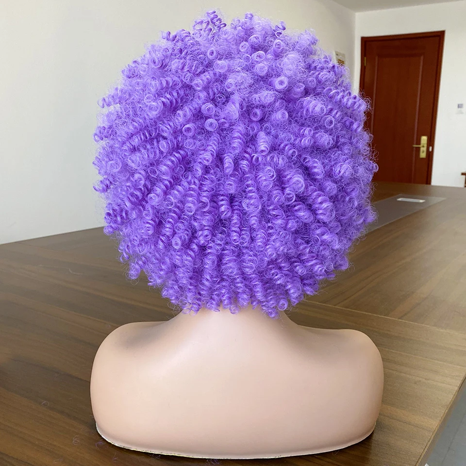 Perruques Afro Synthétiques Bouclées avec Frange pour Femme Noire, Cheveux Courts Crépus, Ombre, Haute Température, Cosplay Africain