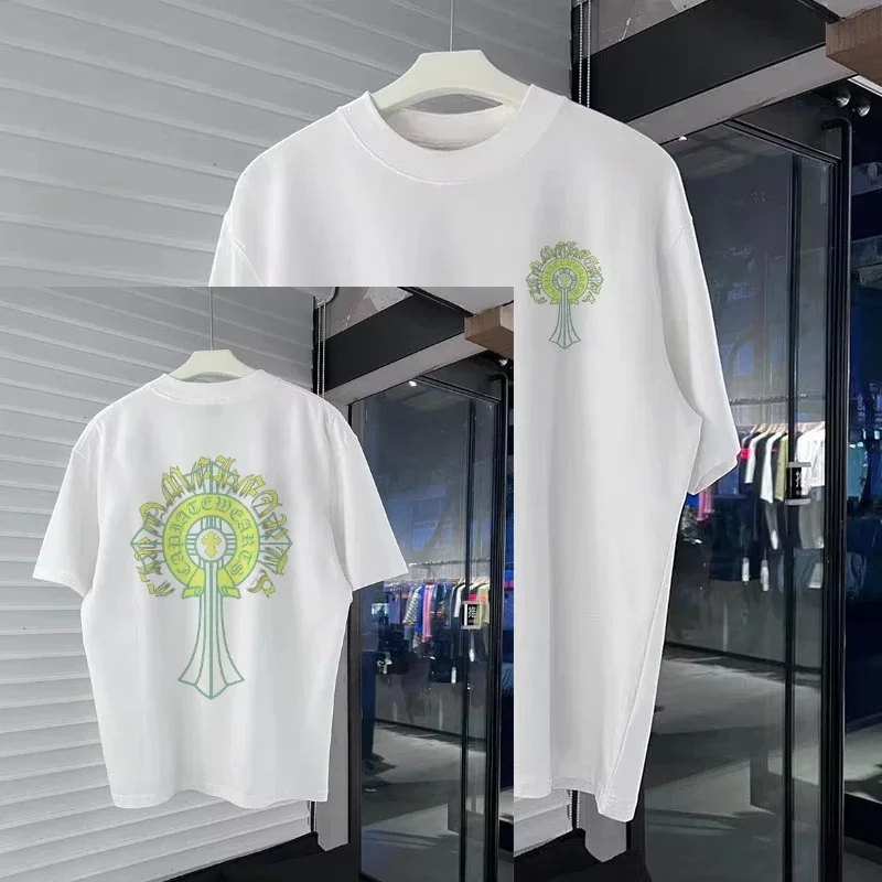 New Crowe Heart Cross Letter T-Shirt Men Women Summer Trend Half Sleeve Loose Pure Cotton Printed Graphic Tee 2026
