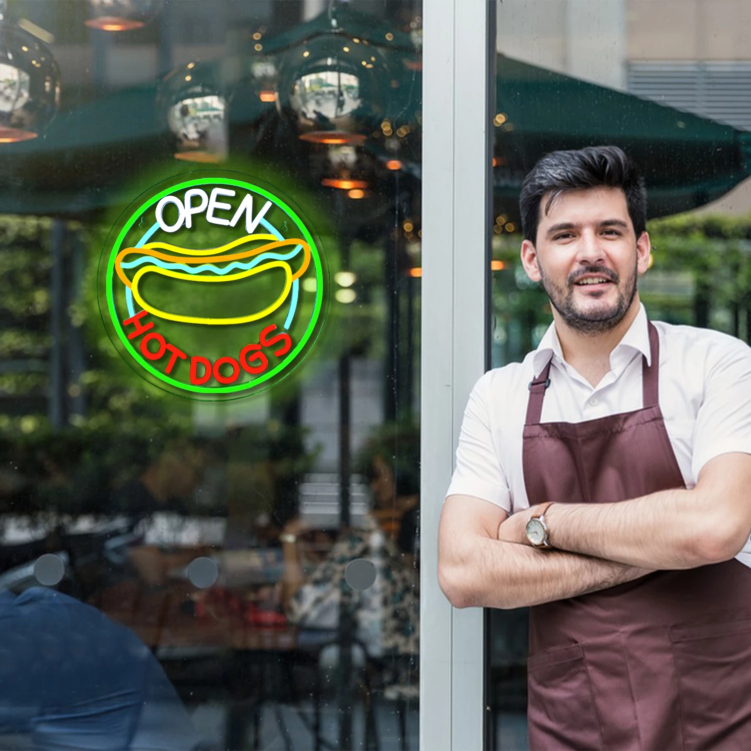 LED warna-warni Dekor dinding tanda Neon anjing panas terbuka LED lambang Neon seni dinding tanda LED untuk Bar restoran toko dekorasi pesta makanan