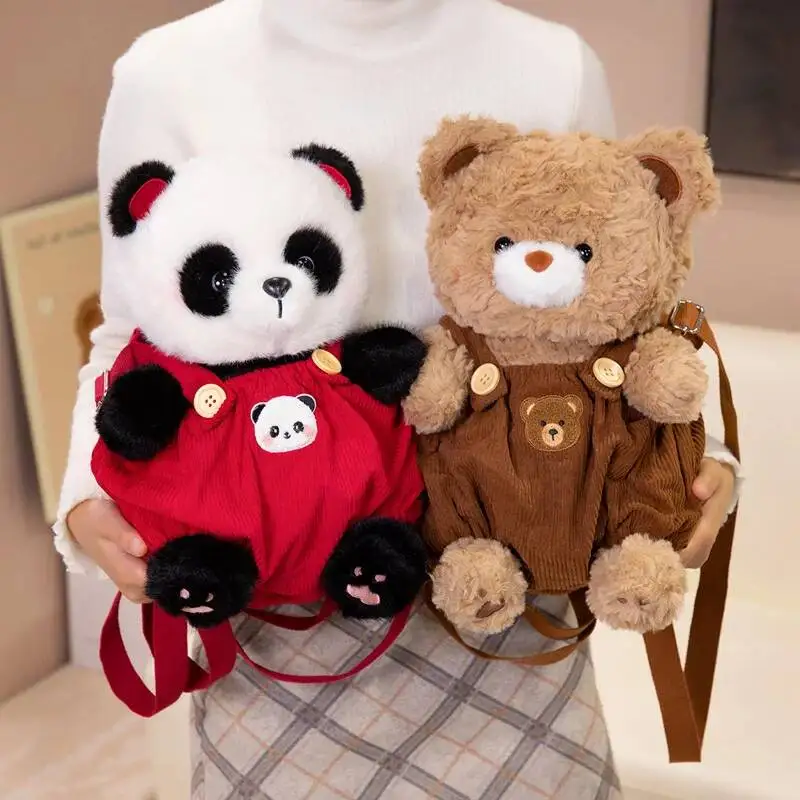 

Cute Overalls Bear Panda Plush Backpack Trendy Stuffed Animal Doll Backpack Fashion School Bag Boy Girl Kids Birthday Xmas Gifts