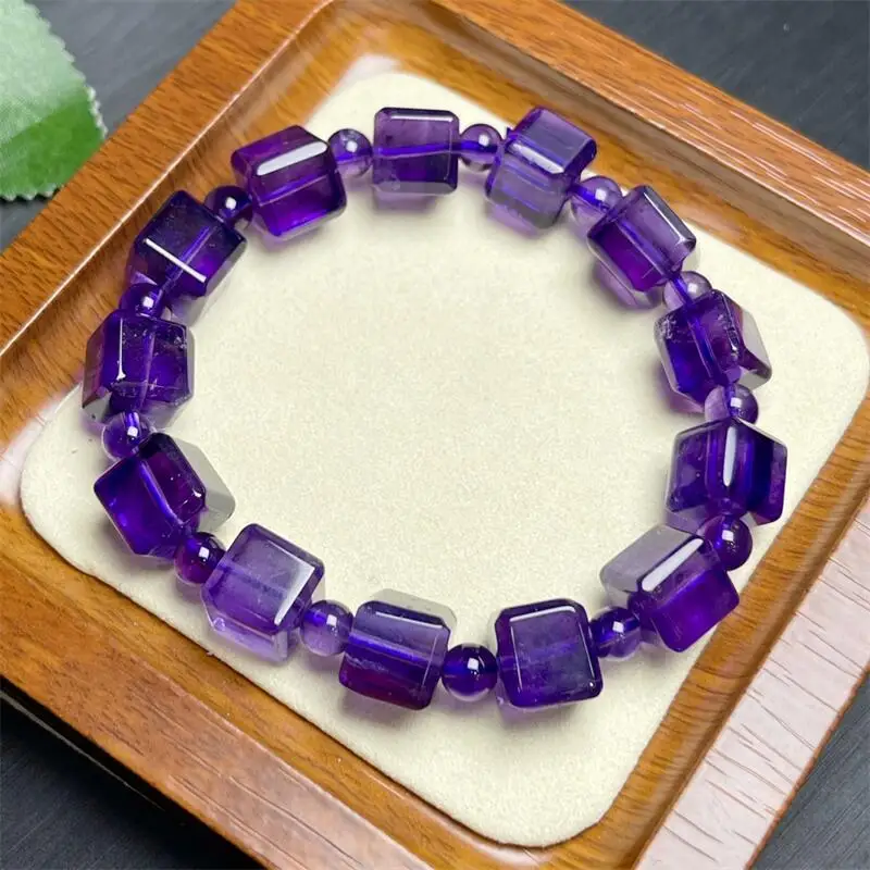 10MM Natural Amethyst Cube Bracelet Handmade Fortune Energy Bangle Mineral Woman Amulet Jewelry Gift 1PCS