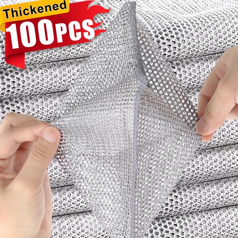 100-1PCS Thickened Steel Wire Cleaning Cloths Double-sided Metal Wires Kitchen Pot Pan Dishwashing Cloth Rags Towels Clean Tools