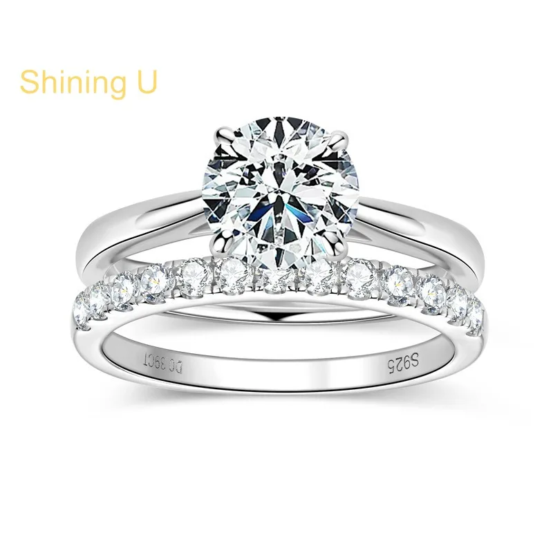 

Shining U S925 Silver D Color Moissanite VVS1 Bridal Sets Ring for Women Fine Jewelry Wedding