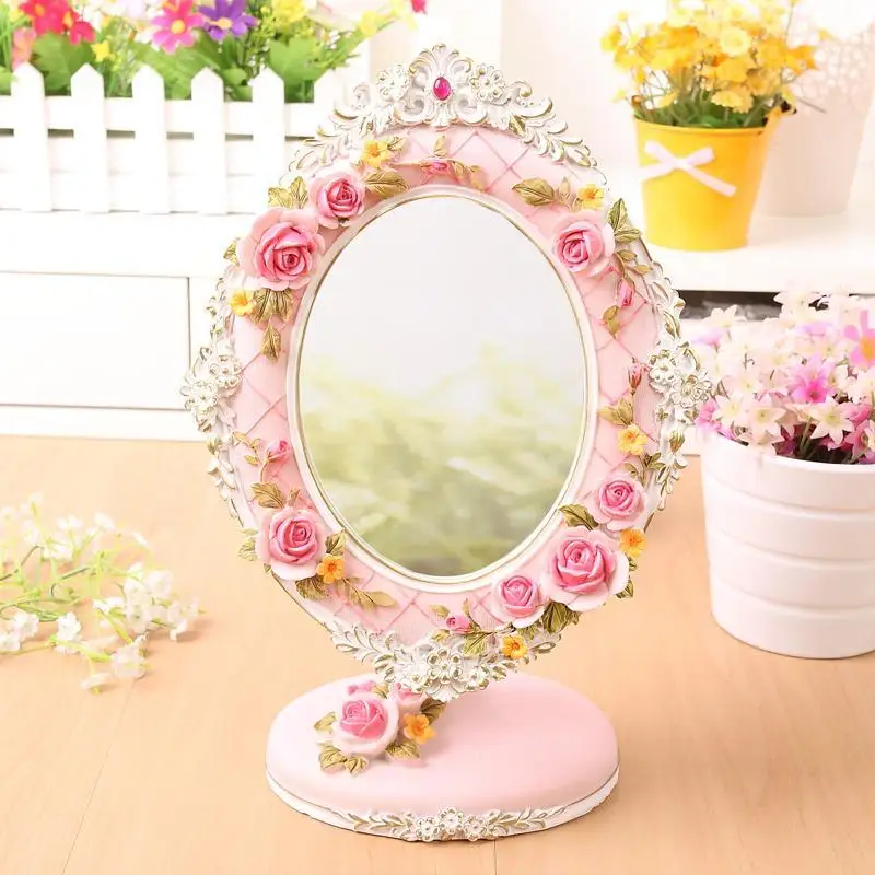 Luxury Three-Dimensional Flower Decoration Makeup Mirror, Desktop Bedroom Ins with Base, Adjustable Vanity Mirror European Light