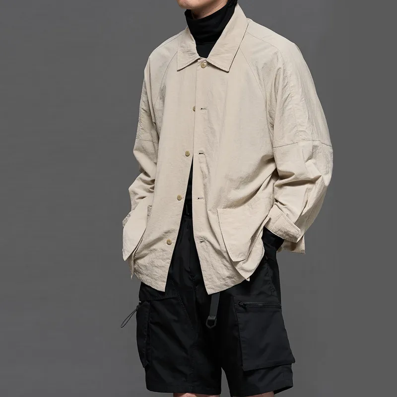 High Quality Japanese-Style Retro Men's Autumn Workwear Lapel Multi-Pocket Loose Shirt Jacket Casual Jacket