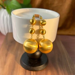 Fashion Metal Brushed Matte Round Ball Pendant Earrings for Women Girls Romantic Elegant Vintage Jewelry Accessories