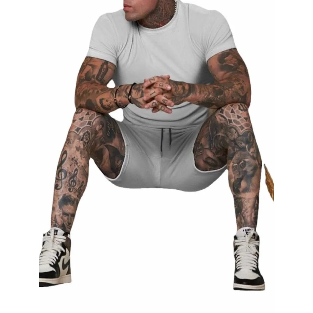 

Men's Multi-color Solid Color Shorts Short Sleeved T-shirt Sports Suit Men's Thin Summer Two-piece Set