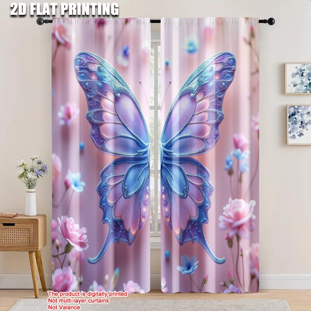 

2pcs, 2D flat printing Curtains a butterfly Machine Washable Fabric,Without Electricity Festive Wall Decor Suitable for Seasonal