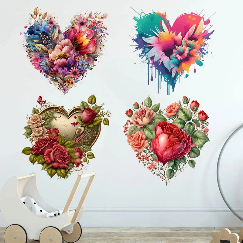 M730 Flower Hearts Wall Sticker Kids Room Bedroom Home Decoration Wallpaper Background Decor Self Adhesive Decals