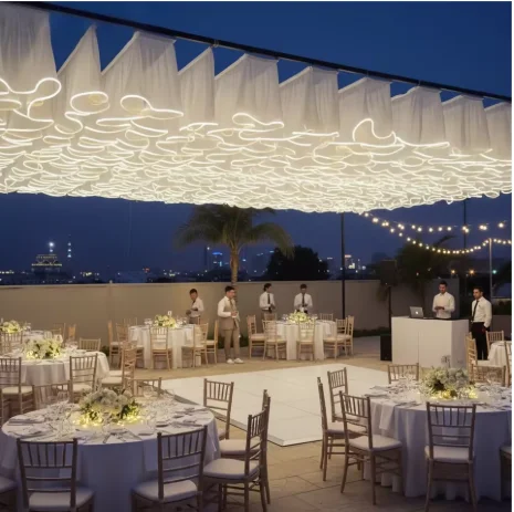 

12m Hotel Banquet Hall Restaurant Wedding Ceiling Decoration Wave Fabric Drapery Birthday Party Christmas Decor Prop