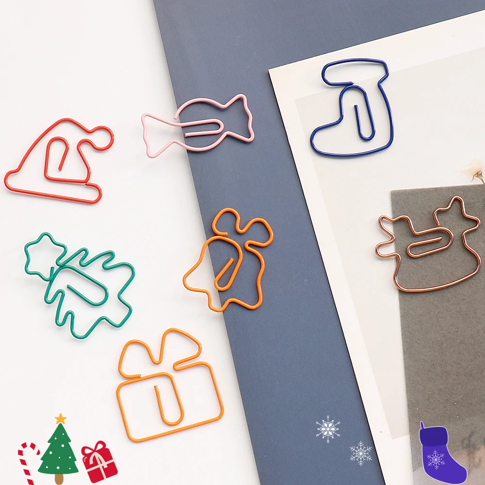 10 pcs Christmas Metal Material Shape Paper Clips Funny Kawaii Bookmark Office Shool Stationery Marking Clips