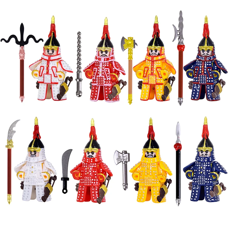 MOC Medieval Eight Banners Military Qing Dynasty Soldiers Figures Armor Guard Warriors Building Blocks Bricks toys for kid gifts