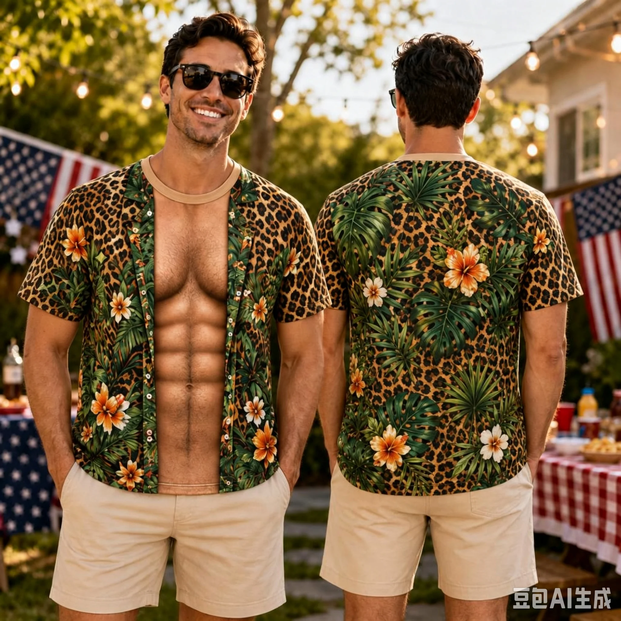 Unisex Tropical Hawaii Fake Open‑Shirt 3D Print T‑Shirt Men Women Jungle Floral Short‑Sleeve Tops Vacation Party Novelty Tees